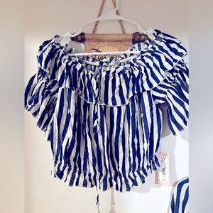 Eva Mendes NY&C Cropped Off Shoulder Ruffle Blouse Sz L and Skirt Size Large